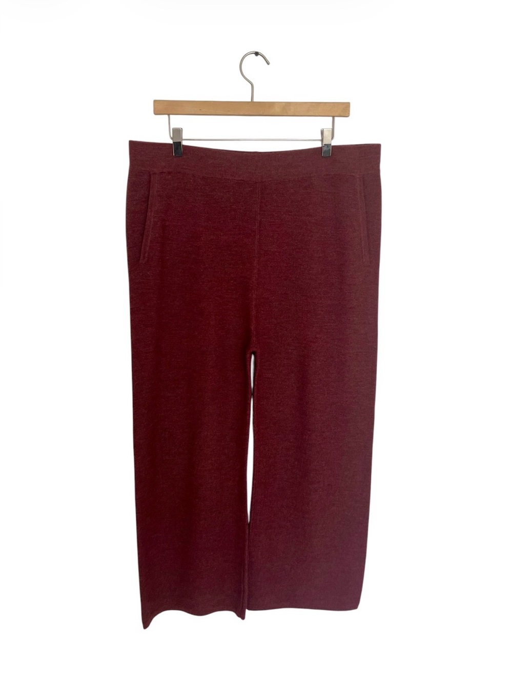 The Reset R Label 100% Wool Essential Knit Pants Wide Leg Burgundy Red Sz XL NWT - Picture 2 of 11